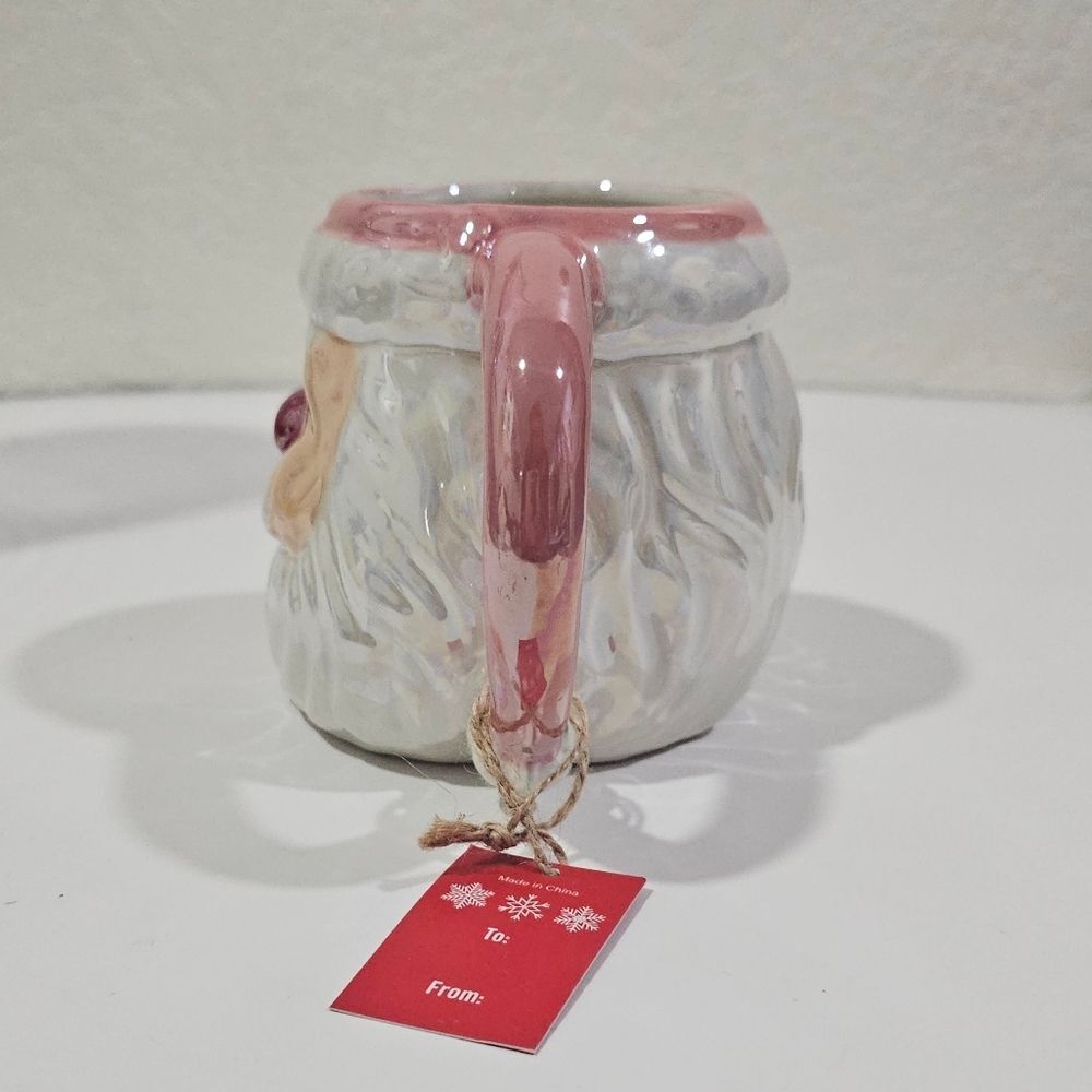 Santa Claus Ceramic Mug Handpainted with Pink Handle - Picture 5 of 5